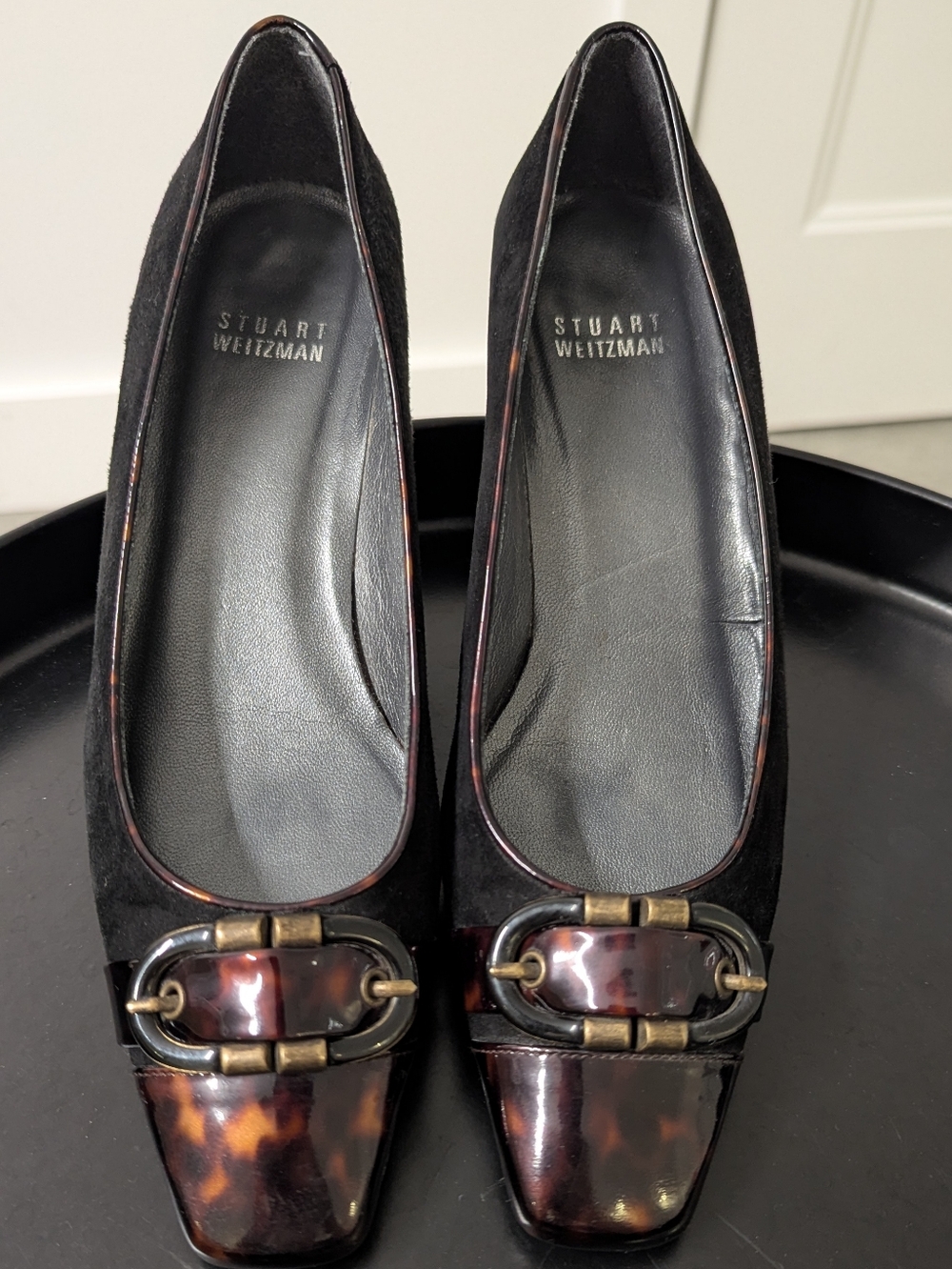 Stuart Weitzman Vintage Tortoise Cap Toe Wedge Pumps Suede 6.5 Made in Spain - Picture 3 of 8